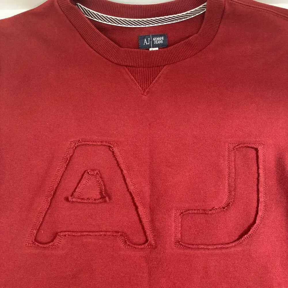 Armani Jeans burgundy logo sweatshirt, cotton crew neck long sleeve top - Picture 2 of 10
